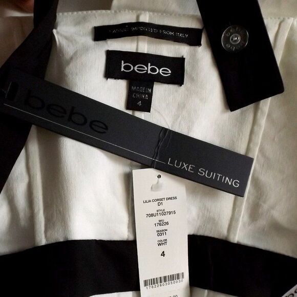 new BEBE Fitted Skater Dress, 4, Lilia Corset Style, Wide Cross Straps, Pocket - Picture 10 of 14